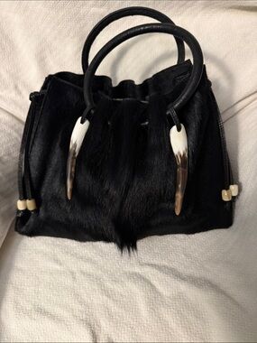 NWT Gary Player Pito Bag Springbok Fur & Ostrich Leather Black